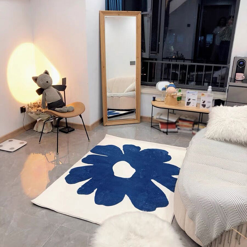 Flower Pattern Soft Rug Rectangle Polyester Loom Rug for Bedroom