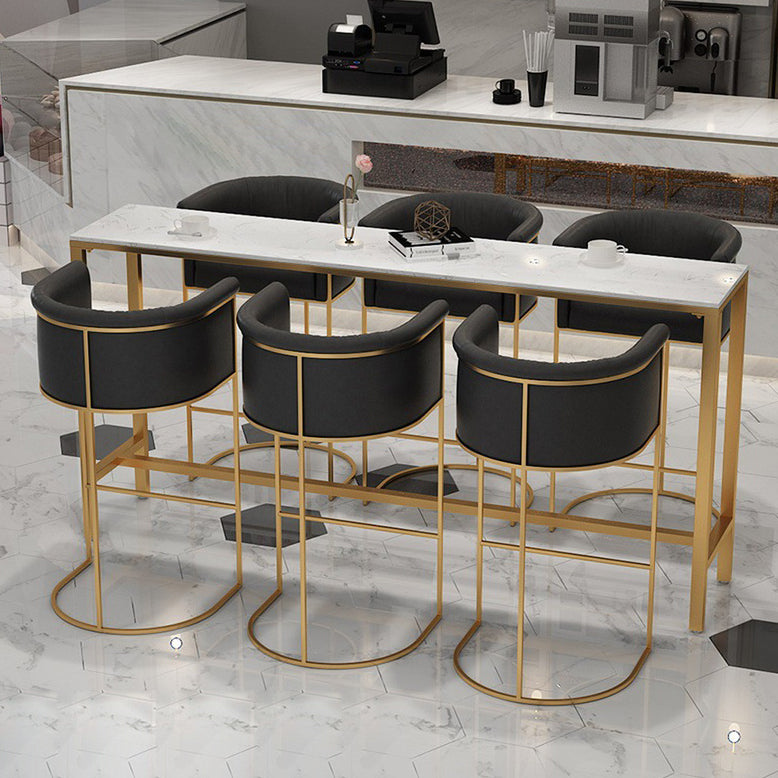 White Stone Bar Table Traditional Luxury Bar Table with Gold Base