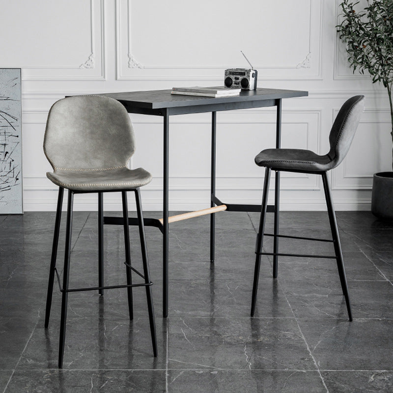 Scandinavian Matte Finish Leather Barstool Footrest Coffee Shop Stool