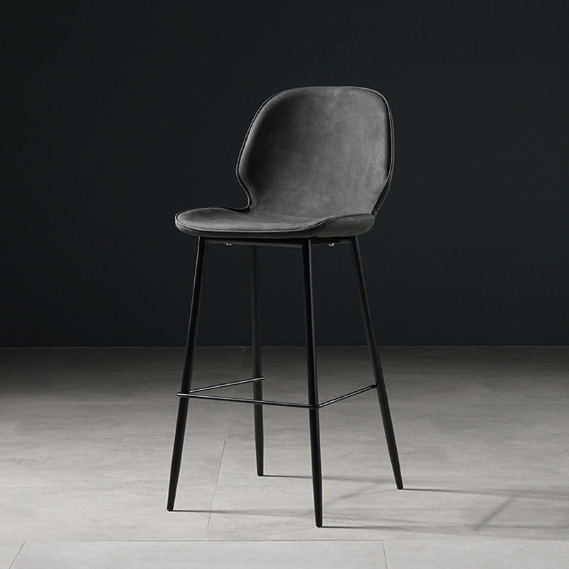 Scandinavian Matte Finish Leather Barstool Footrest Coffee Shop Stool