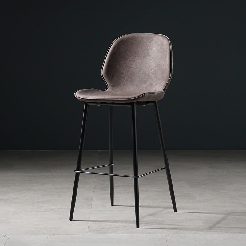 Scandinavian Matte Finish Leather Barstool Footrest Coffee Shop Stool
