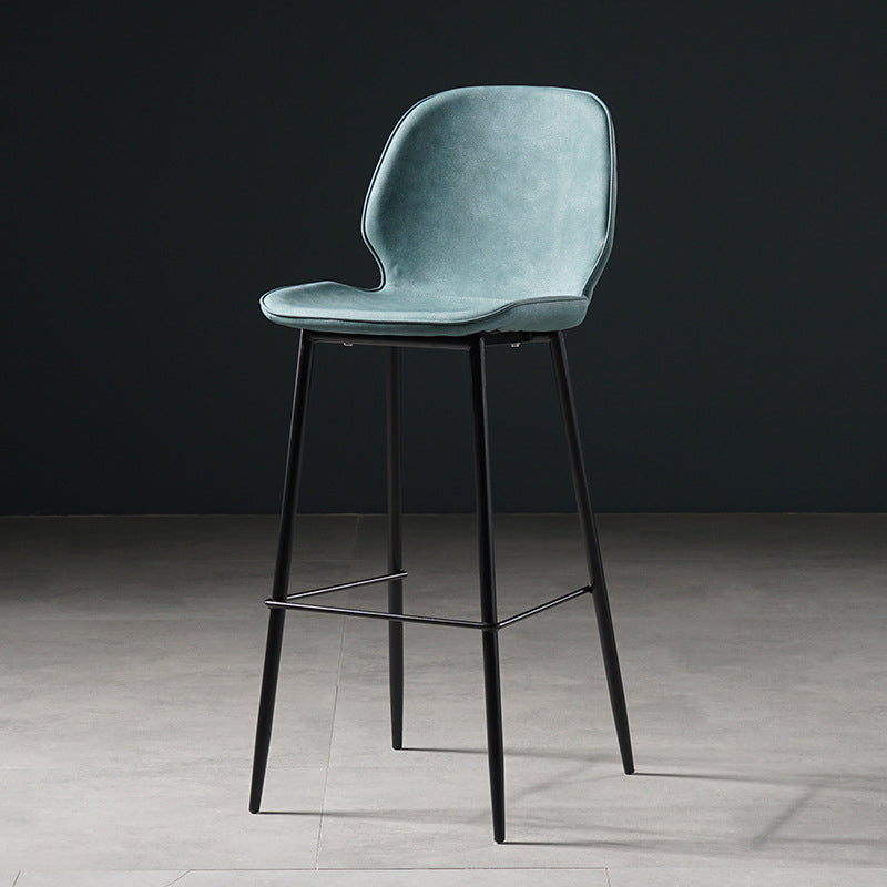 Scandinavian Matte Finish Leather Barstool Footrest Coffee Shop Stool