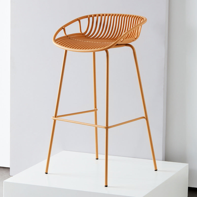 Contemporary Matte Finish Metal Bar Stool Footrest Milk Tea Shop Stool