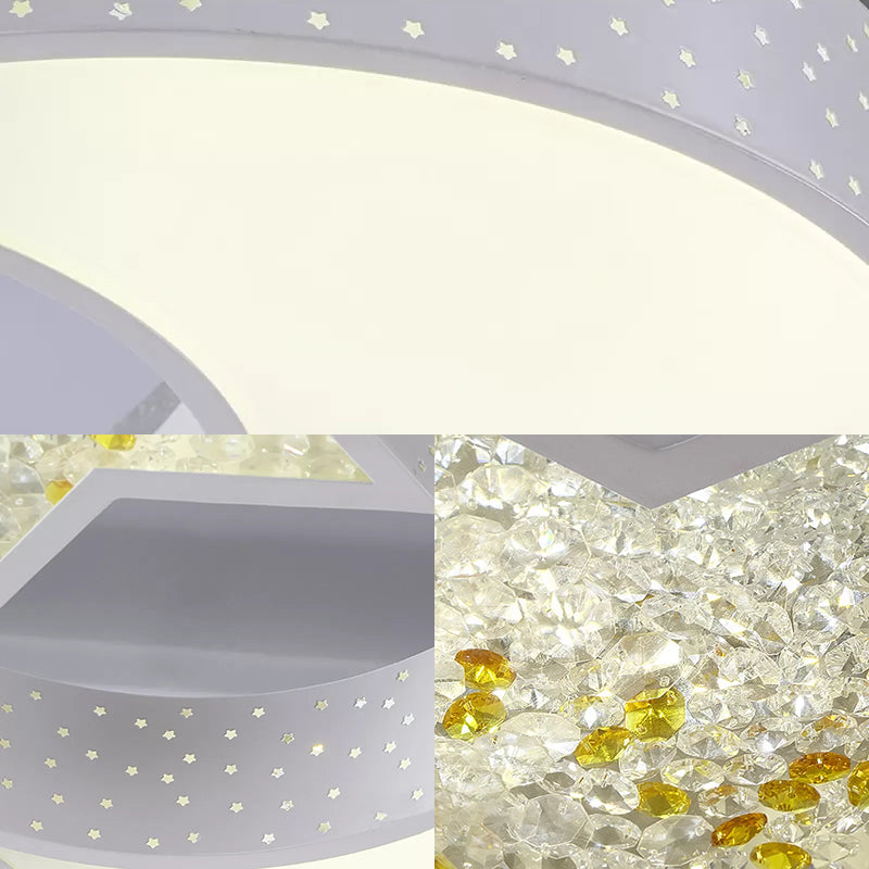 Kids White Ceiling Light Hollow Star Moon Acrylic LED Flush Mount Light for Study Room