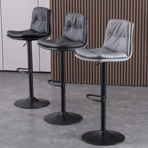 Modern Swivel Adjustable Height Barstool Matte Finish Leather Stool