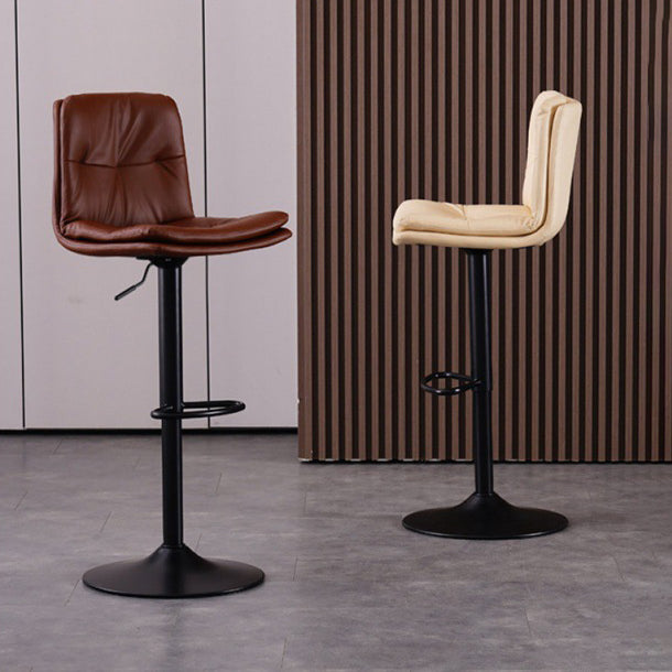 Modern Swivel Adjustable Height Barstool Matte Finish Leather Stool