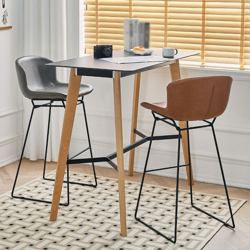 Scandinavian Footrest Living Room Stool Matte Finish PU Leather Barstool