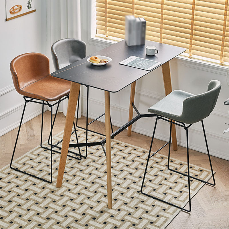 Scandinavian Footrest Living Room Stool Matte Finish PU Leather Barstool