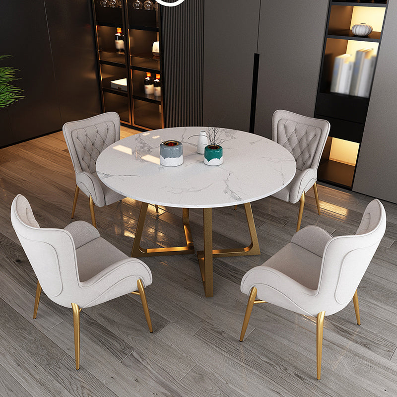 Glam 1/2/5 Pieces Dining Set Round Stone Dining Table for Dining Room
