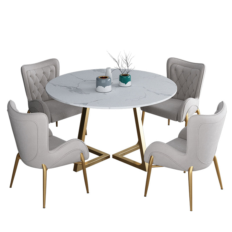 Glam 1/2/5 Pieces Dining Set Round Stone Dining Table for Dining Room