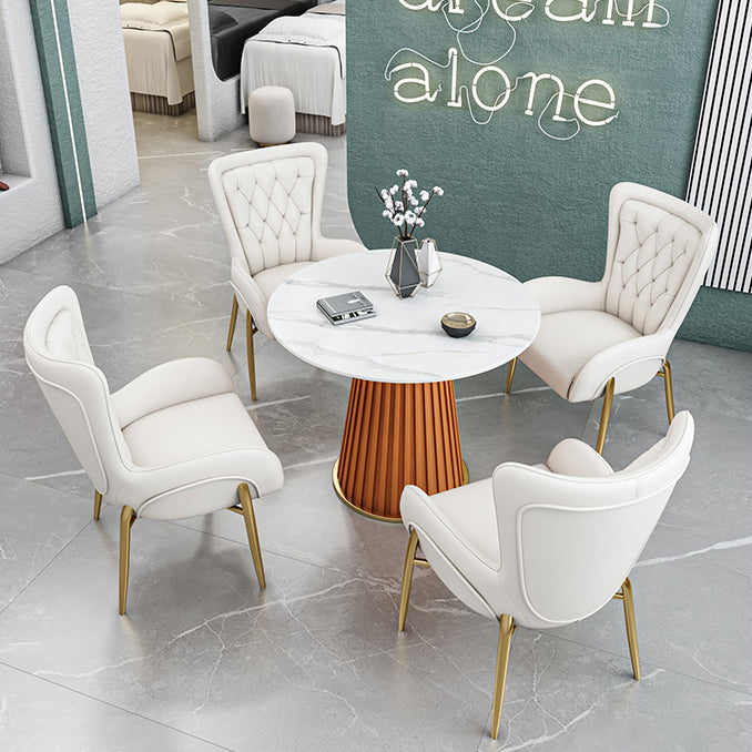 Glam 1/5 Pieces Dining Set Circular Stone Dining Table for Dining Room