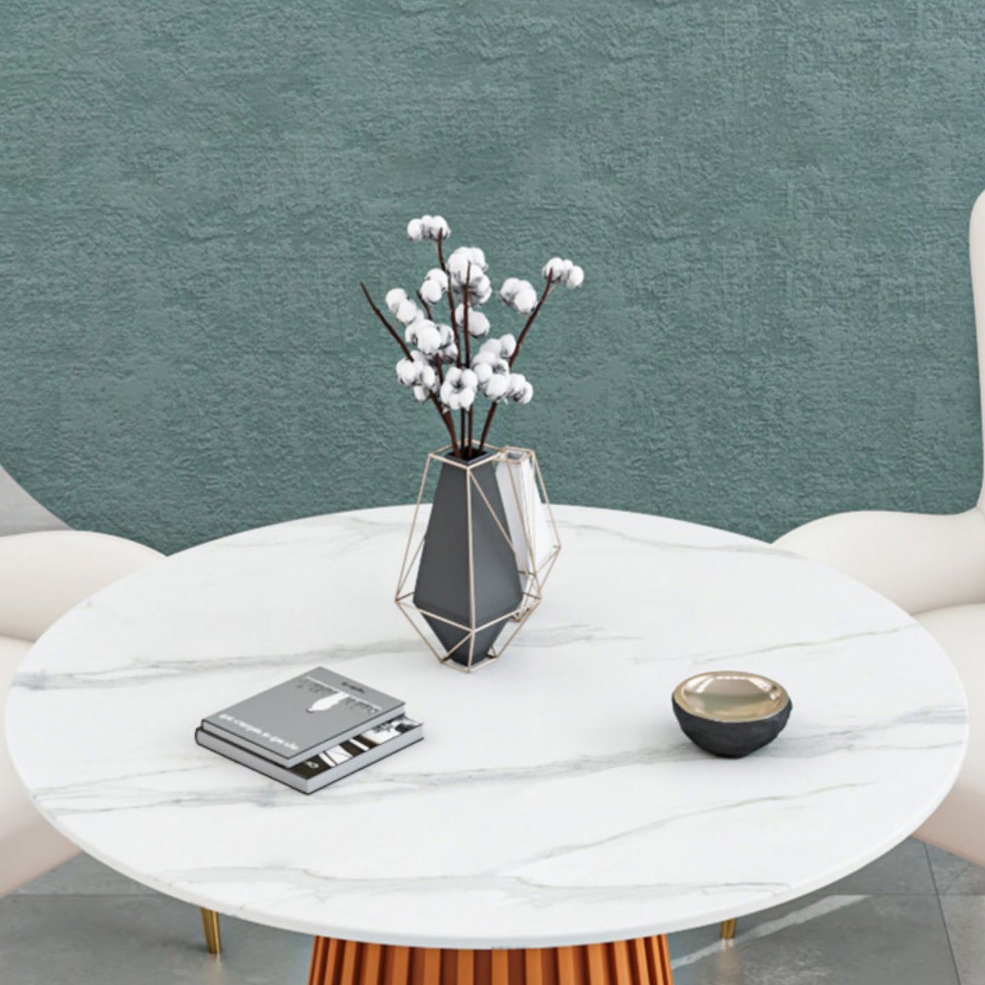 Glam 1/5 Pieces Dining Set Round Stone Dining Table for Kitchen