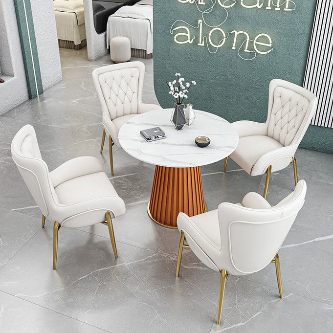 Glam 1/5 Pieces Dining Set Round Stone Dining Table for Kitchen