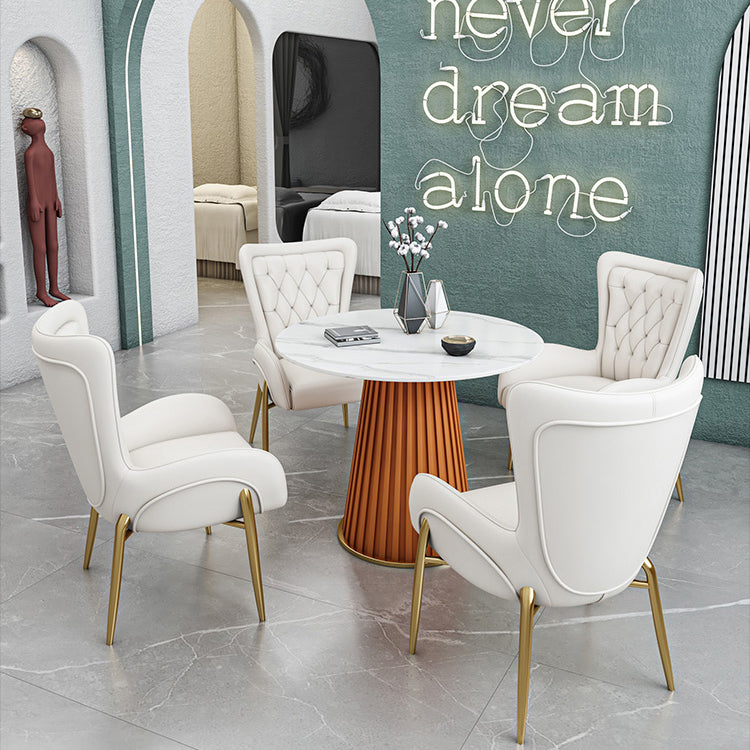 Glam 1/5 Pieces Dining Set Round Stone Dining Table for Kitchen