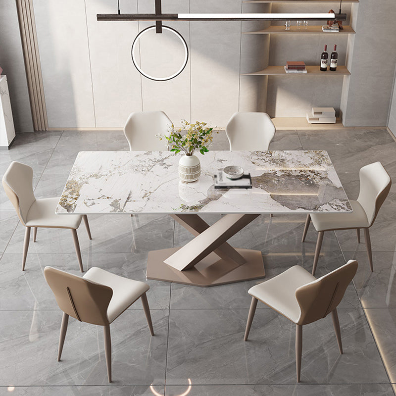 Modern 1/2/5/7/9 Pieces Silver Dinette Set with Sintered Stone Rectangle Dining Table Set