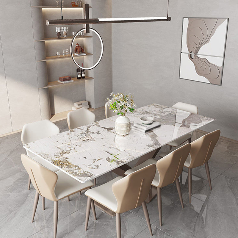 Modern 1/2/5/7/9 Pieces Silver Dinette Set with Sintered Stone Rectangle Dining Table Set