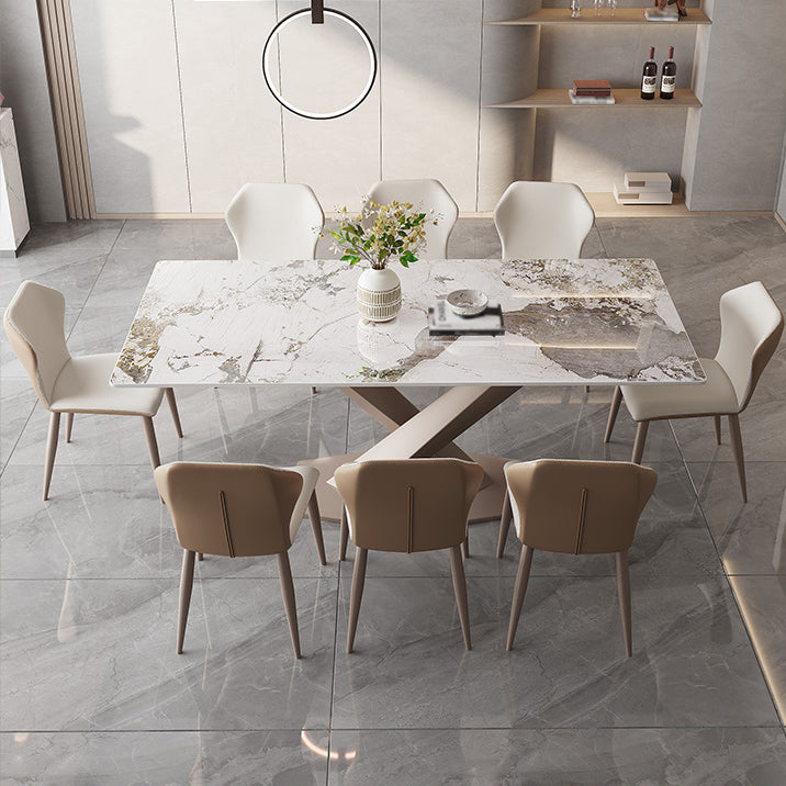 Modern 1/2/5/7/9 Pieces Silver Dinette Set with Sintered Stone Rectangle Dining Table Set