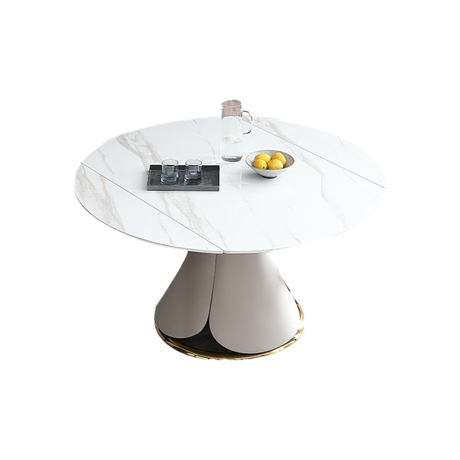 Glam 1/4/5/7 Pieces Scalable Dinette Set with White Sintered Stone Round Dining Table Set