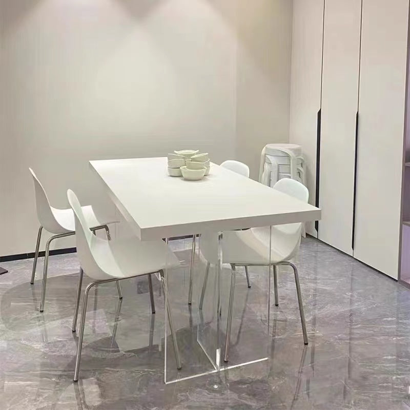 Rectangle Wood Top Dining Table Acrylic Base Modern Dining Table for Living Room