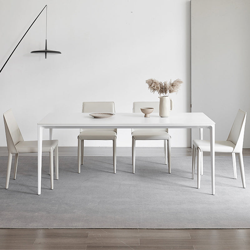 Modern Stone Top Rectangle Dinette Table Metal Base Dining Table in White