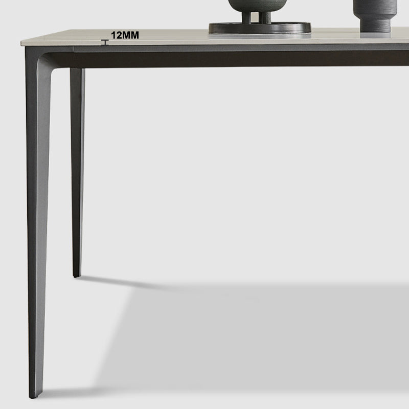 Modern Stone Top Rectangle Dinette Table Metal Base Dining Table in White