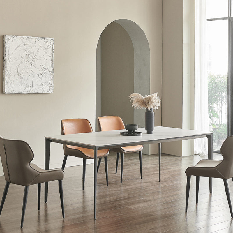 Modern Stone Top Rectangle Dinette Table Metal Base Dining Table in White