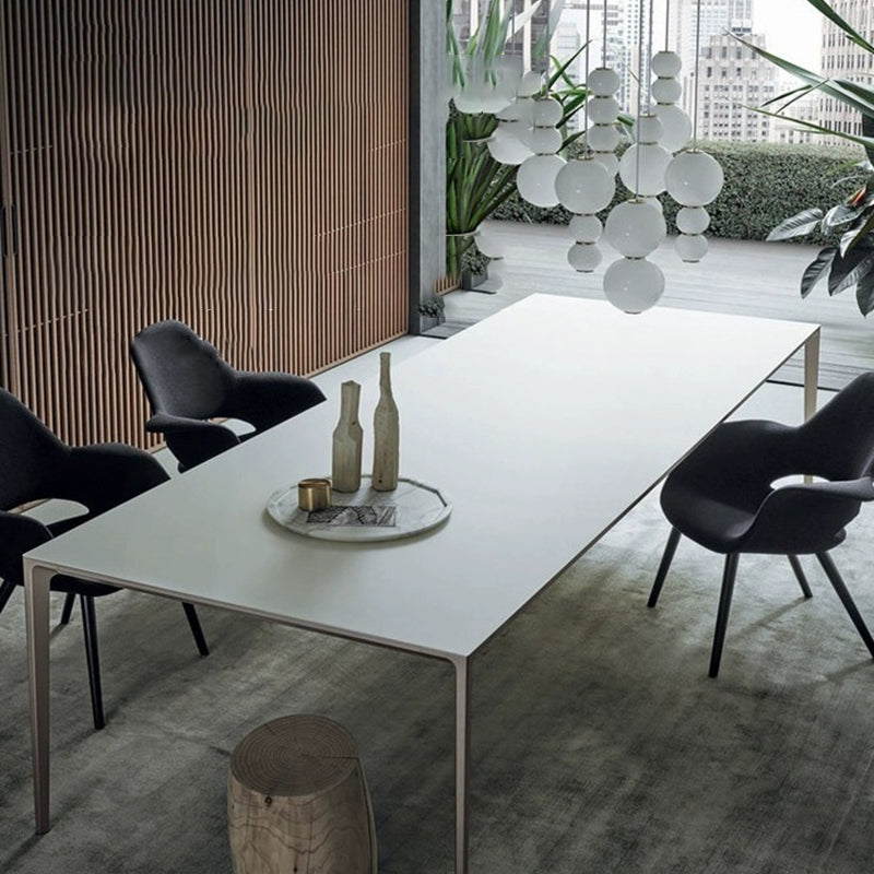 Modern Stone Top Rectangle Dinette Table Metal Base Dining Table in White