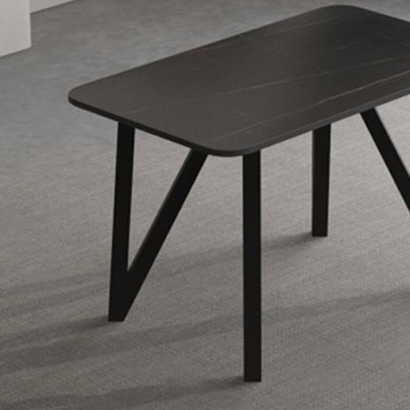 Industrial Rectangle Tripod Base Dining Table Black Frame Stone Top Dining Table