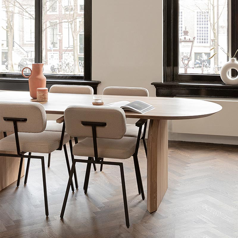 Modern Solid Wood Top Oval Dinette Table Wood Base Dining Table