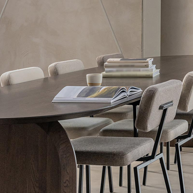 Modern Solid Wood Top Oval Dinette Table Wood Base Dining Table