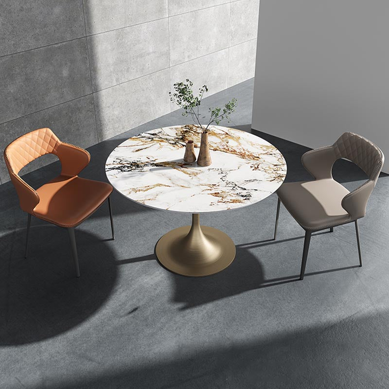 Glam Style Round Stone Top Restaurant Table Gold Base Dining Table