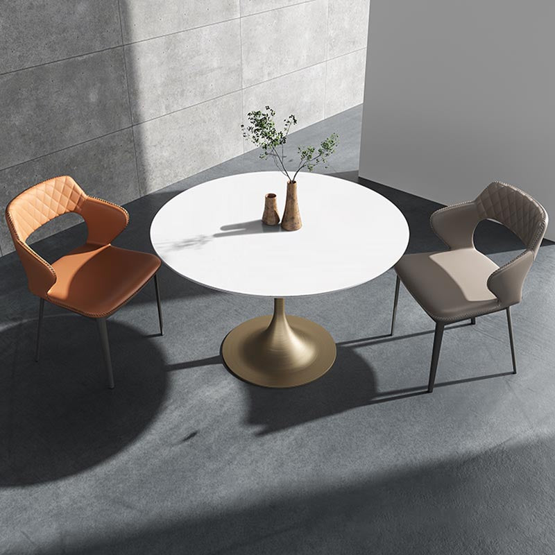 Glam Style Round Stone Top Restaurant Table Gold Base Dining Table