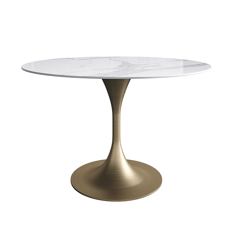 Glam Style Round Stone Top Restaurant Table Gold Base Dining Table