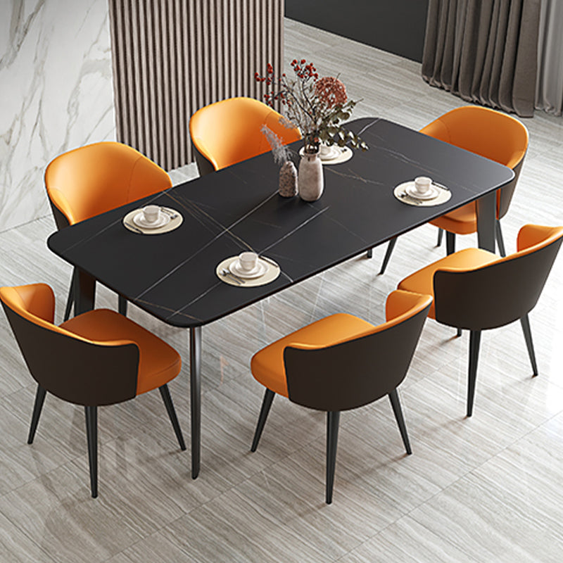 Black Steel 4-foot Table Industrial Rectangle Stone Top Dining Room Table