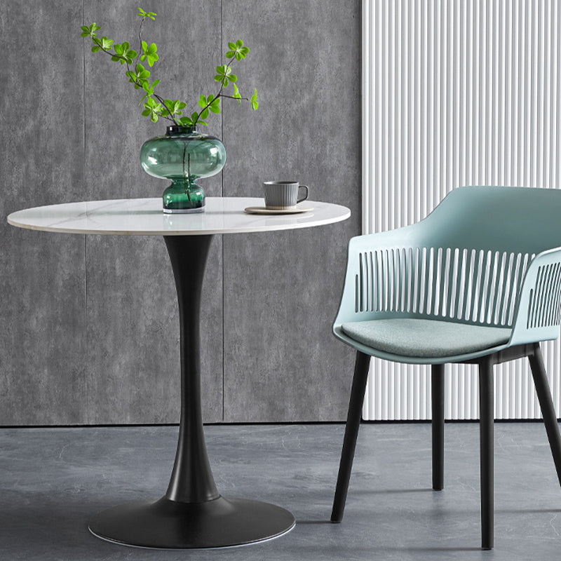 Contemporary Stone Round Top Restaurant Table Metal Base Dining Table
