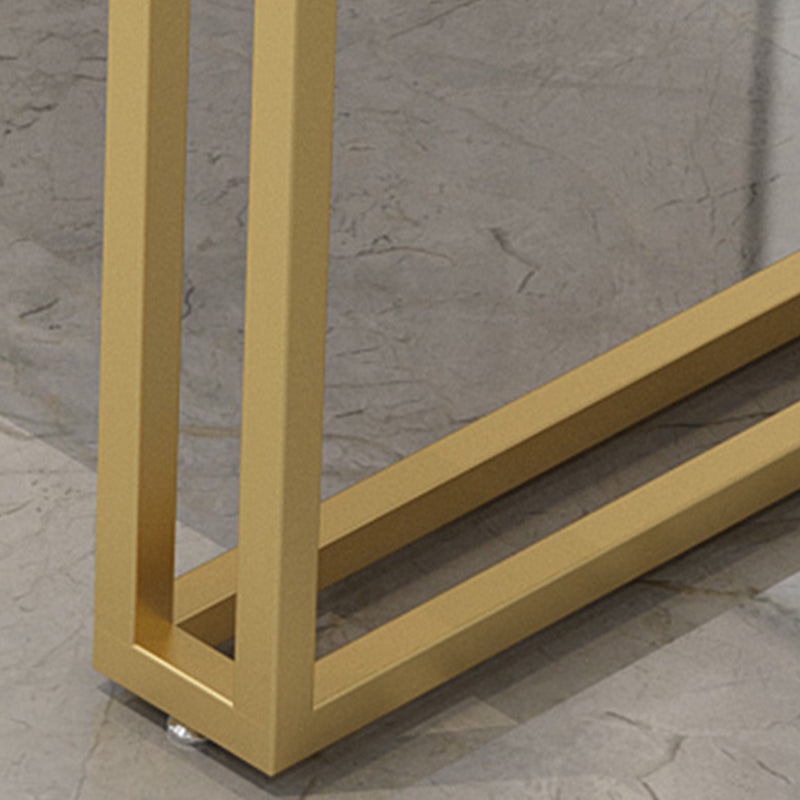 Glam Style Rectangle Stone Table for Restaurant Gold Sled Base Table