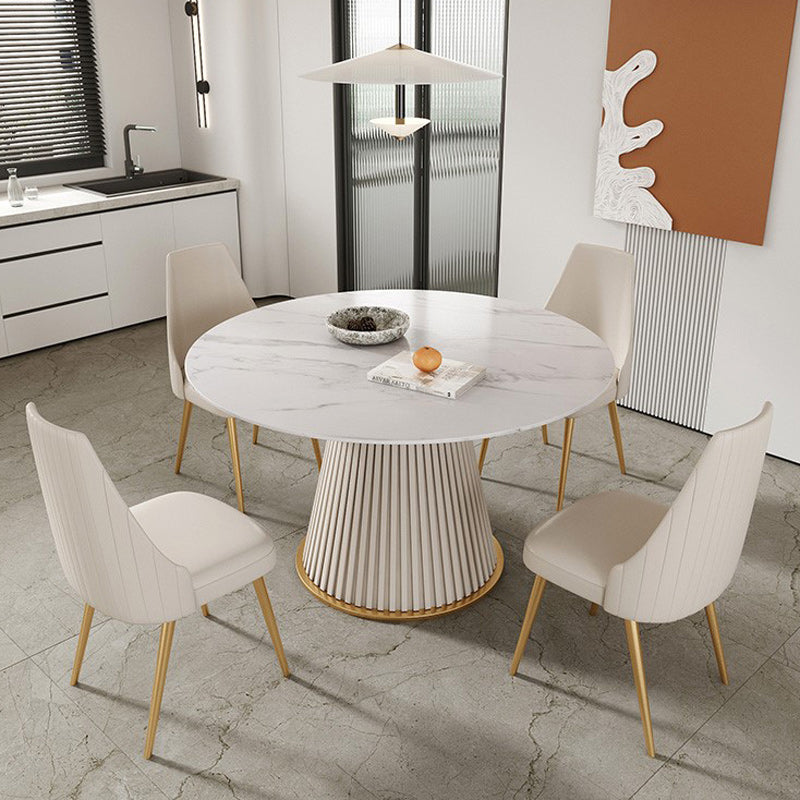Glam Stone Dining Table Round Iron Table with Pedestal Casual Base