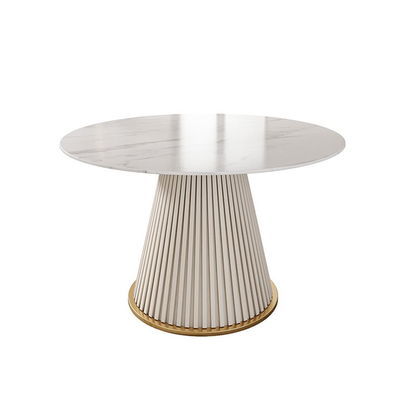 Glam Stone Dining Table Round Iron Table with Pedestal Casual Base