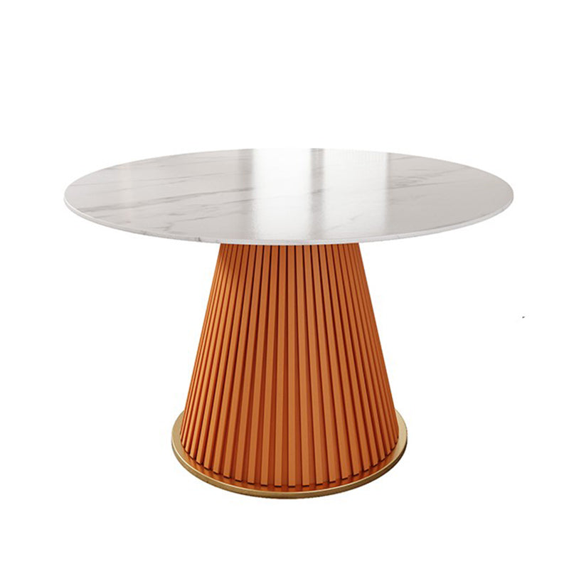 Glam Stone Dining Table Round Iron Table with Pedestal Casual Base