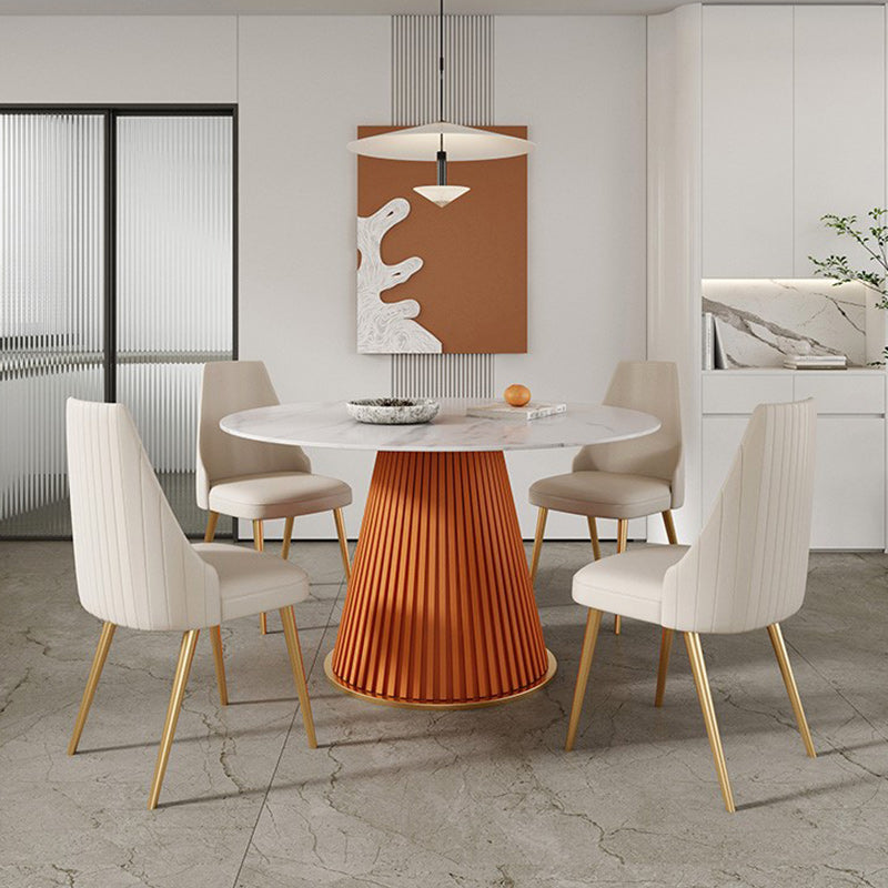 Glam Stone Dining Table Round Iron Table with Pedestal Casual Base