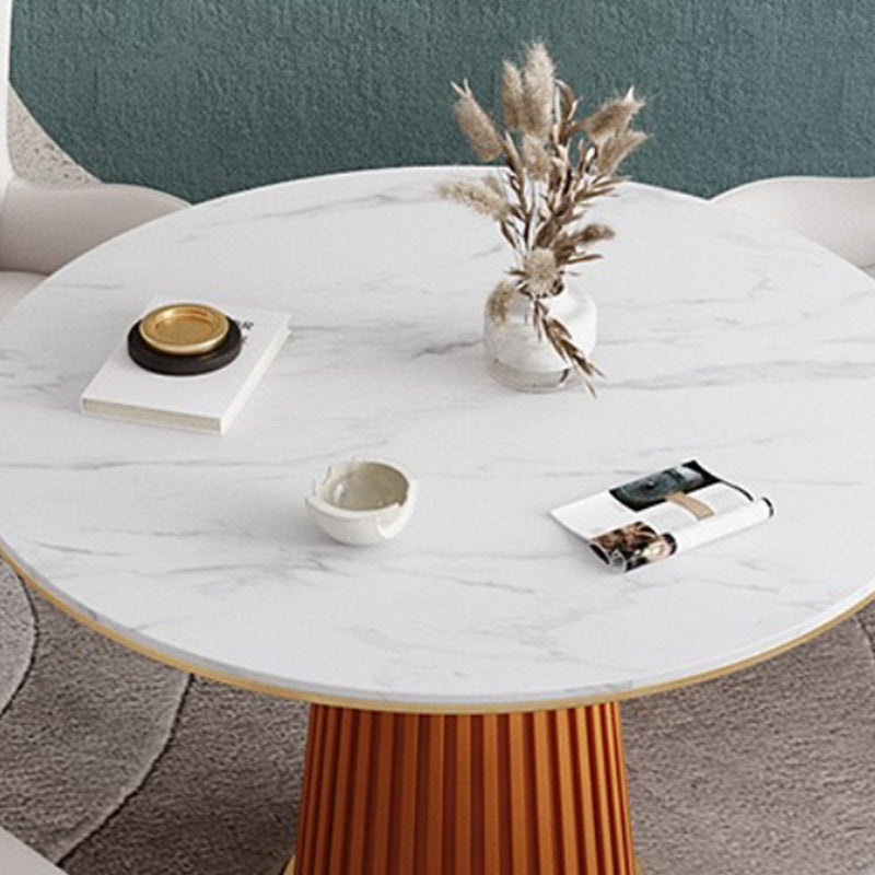 Glam Stone Dining Table Round Iron Table with Pedestal Casual Base