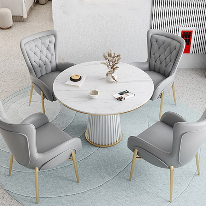 Glam Stone Dining Table Round Iron Table with Pedestal Casual Base