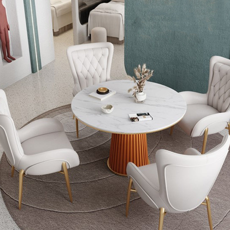 Glam Stone Dining Table Round Iron Table with Pedestal Casual Base