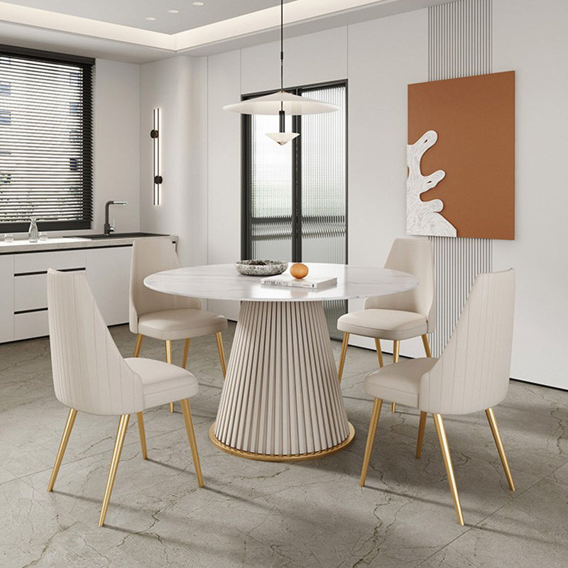 Glam Stone Dining Table Round Iron Table with Pedestal Casual Base