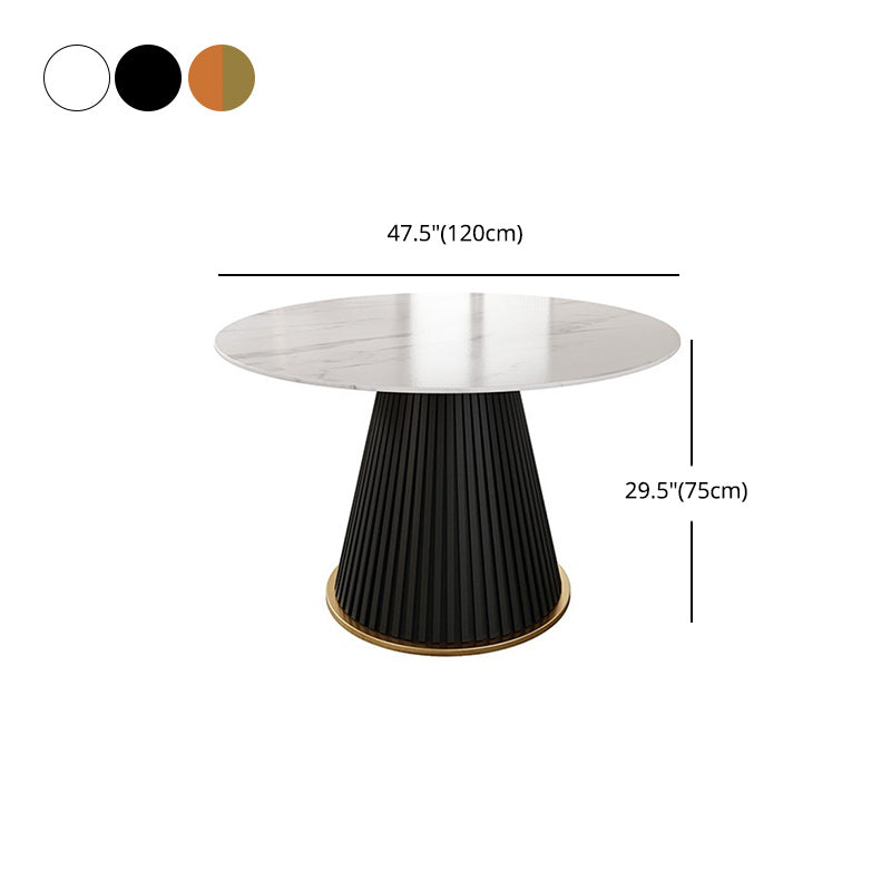 Glam Stone Dining Table Round Iron Table with Pedestal Casual Base