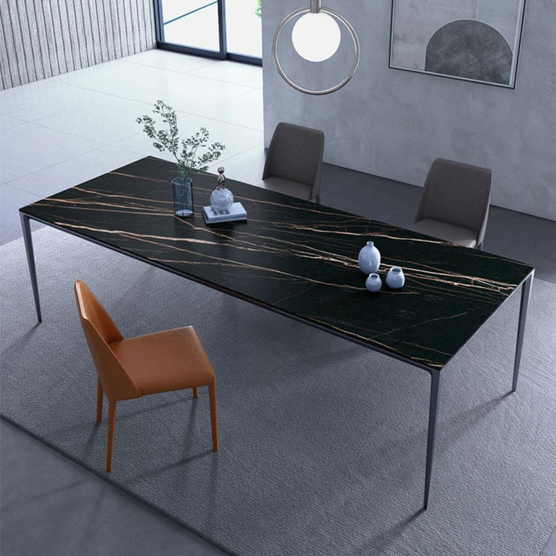 Metal Base Rectangle Dining Table Sintered Stone Table with 4 Legs