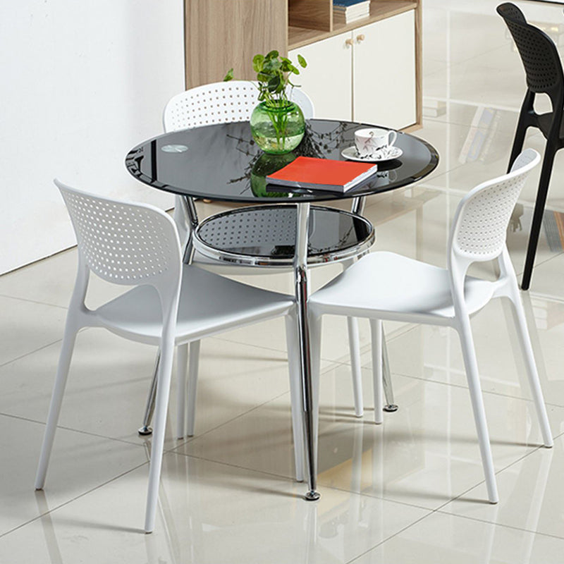Tempered Glass Dining Table with Metal Base Modern Round Table with 3 Legs