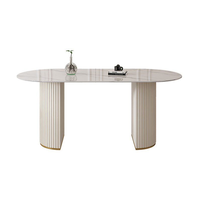 Sintered Stone Dining Table Traditional Luxury Double Pedestal Table
