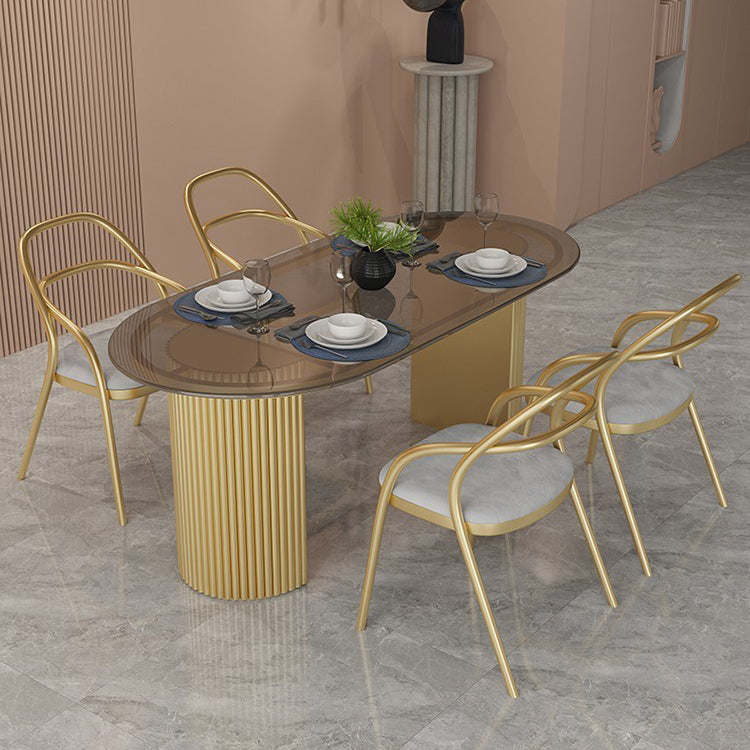 Oval Double Pedestal Modern Dining Table Fixed Table for Dining Room