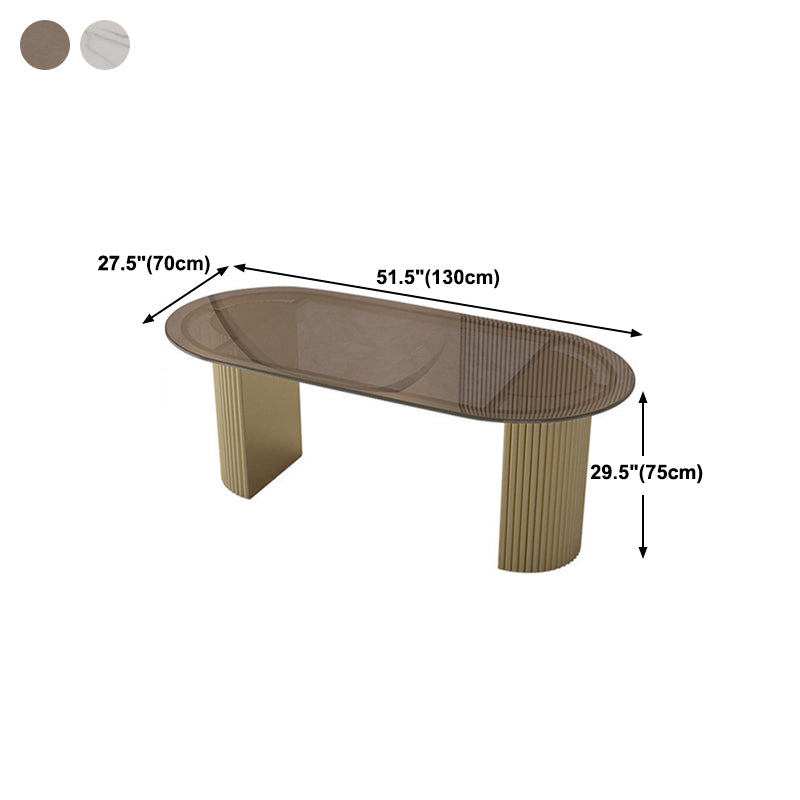 Oval Double Pedestal Modern Dining Table Fixed Table for Dining Room